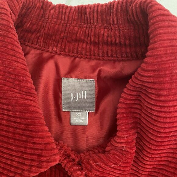 J Jill Corduroy Red Corduroy Chore Barn Shirt Jacket Women's Small Pockets - Picture 5 of 14